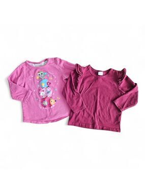 5/$25 Toddler Girls Long Sleeve Tops Pink Graphic & Burgundy Ruffle Size 2T